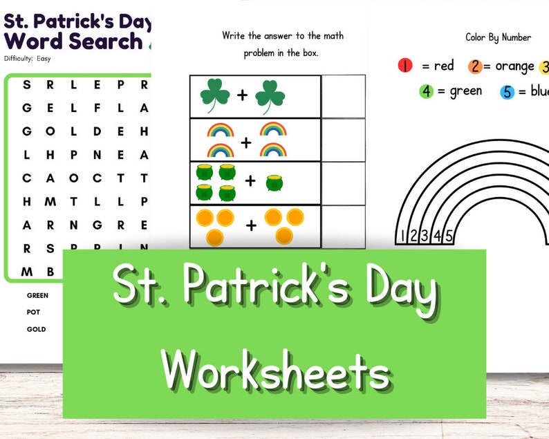 St. Patrick's Day Worksheets | Word Search | Coloring Pages | Color by ...
