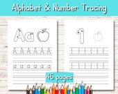 Alphabet and Number Tracing Pages | Learn to Write Letters and Numbers | Preschool Alphabet Tracing Worksheets | Preschool Learn to Count
