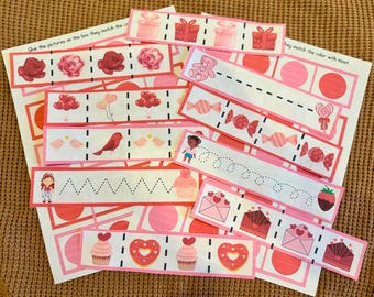 Valentine's Day Cutting Strips Activity for Preschool and Toddlers | Montessori Inspired Scissor Skills Worksheet Activity for V-Day