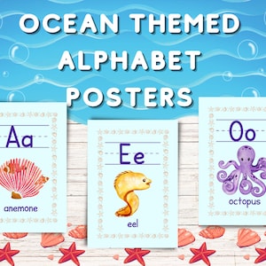 Ocean Theme Alphabet Posters and Flashcards for Classroom and Homeschool Room | Classroom Decor for Kindergarten and Pre-K | Flashcards Kids