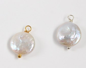 Barokke munt parel bedel | Minimalistische hanger goud of zilver | Sieradencomponent gelaagdheid