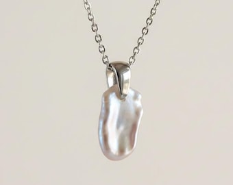 Freeform Keshi Pearl Pendant, Organic Gemstone Charm, Irregular Raw Pearl Jewelry DIY Necklace Supply