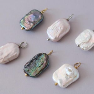 Baroque Pearl Charm, Geometry Pendant, Rectangular Gemstone Interchangeable Drop for Necklace, Bracelet, Earrings