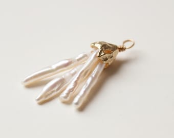 Abalorio de perla barroca / Conector colgante de perla de palo Biwa / Suministro de componentes delicados para hacer joyas DIY