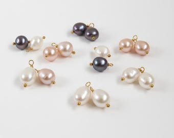 Abalorio de perla de agua dulce / Se vende por pares: Abalorio intercambiable para pendientes, collares, pulseras, componentes de joyería, colgantes adicionales para pendientes