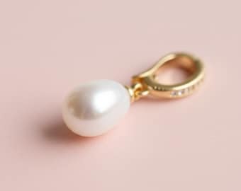 Auténtico realzador de colgante de perlas, perlas intercambiables en forma de lágrima para collar, enganche de clip, dije de piedra natal de junio