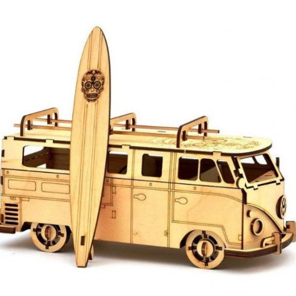 Laser Cut Volkswagen Bus With Surfboard
