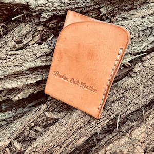 Cartera de tarjeta minimalista - Hermann Oak Leather - Regalo navideño para él/ella - Personalizado - Cosido a mano
