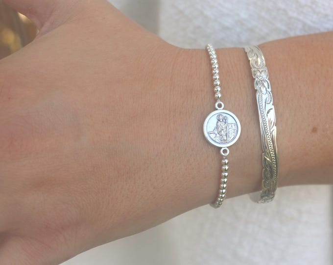 Sterling Silver Saint Patrick Bracelet Handmade in USA • Free Fast Shipping • Beautiful Gift for Her • Stretch Design • 925 Jewelry