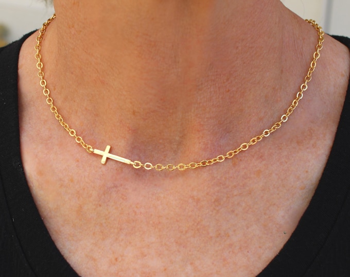 Gold Filled Cross Necklace Handmade in USA • Free Fast Shipping • Perfect Gift for Her • Lobster Clasp