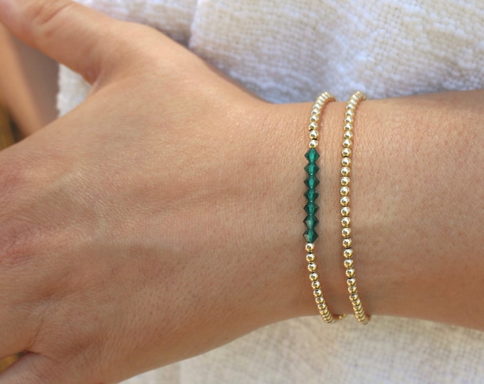 Gold Filled Birthstone Bracelet Handmade in USA • Free Fast Shipping • Perfect Gift for Her • Stretch Design • 14k Gold Jewelry