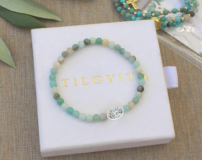 Saint Michael Stone Bracelet Handmade in USA • Free Fast Shipping • Gift For Her • Stretch Design • Stone Silver Jewelry