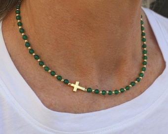 14k Gold Filled Birthstone Cross Necklace Handmade in USA • Gift for her • Free Fast Shipping