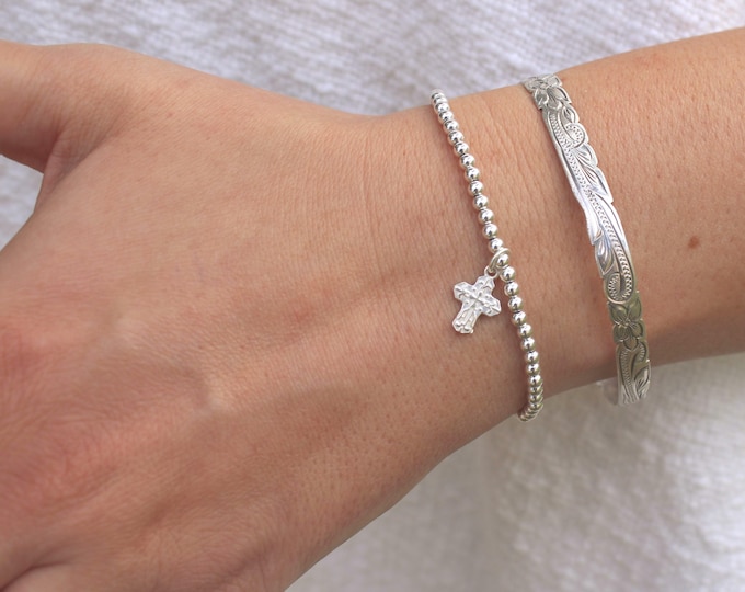 Sterling Silver Cross Bracelet Handmade in USA • Free Fast Shipping • Beautiful Gift for Her • Stretch Design