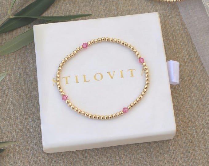 Gold Filled Birthstone Bracelet • Free Fast Shipping • Gift for Her • Stretch Design • Handmade in USA