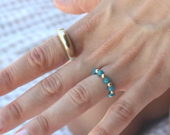 14k Birthstone Ring Handmade in USA • Free Fast Shipping • Beautiful Gift For her • Stretch Design • 14k Gold Filled Beads