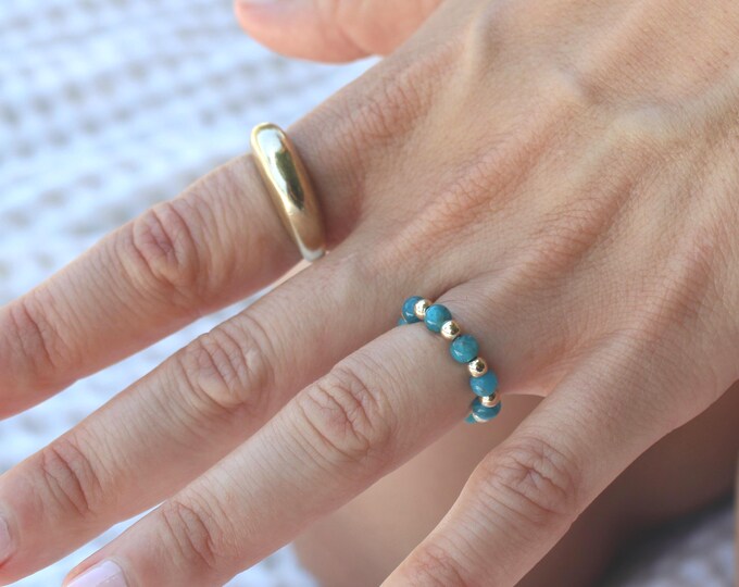 14k Birthstone Ring Handmade in USA • Free Fast Shipping • Beautiful Gift For her • Stretch Design • 14k Gold Filled Beads