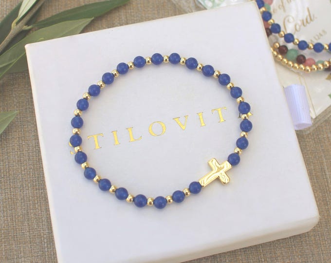 Gold Filled Birthstone Cross Bracelet Handmade in USA • Free Fast Shipping