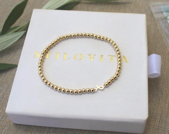 Gold Filled Breast Cancer Bracelet Handmade in USA • Free Fast Shipping • Beautiful Gift For Her • Stretch Design • 14k Gold Jewelry