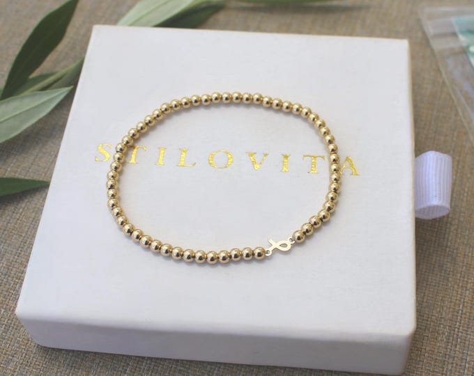 Gold Filled Breast Cancer Bracelet Handmade in USA • Free Fast Shipping • Beautiful Gift For Her • Stretch Design • 14k Gold Jewelry
