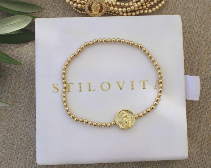 Gold Filled Virgin Mary Bracelet Handmade in USA • Free Fast Shipping • Beautiful Gift for Her • Stretch Design • 14k Jewelry
