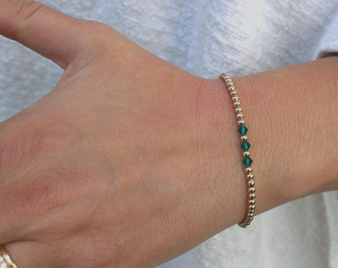 Gold Filled Birthstone Bracelet Handmade in USA • Free Fast Shipping • Gift for Her • Stretch Design