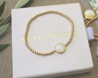 Gold Filled Virgin Mary Bracelet Handmade in USA • Free Fast Shipping • Beautiful Gift for Her • Stretch Design • 14k Jewelry