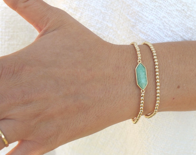 Featured listing image: Gold Filled Stone Charm Bracelet Handmade in USA • Free Fast Shipping • Beautiful Gift For Her • Stretch Design
