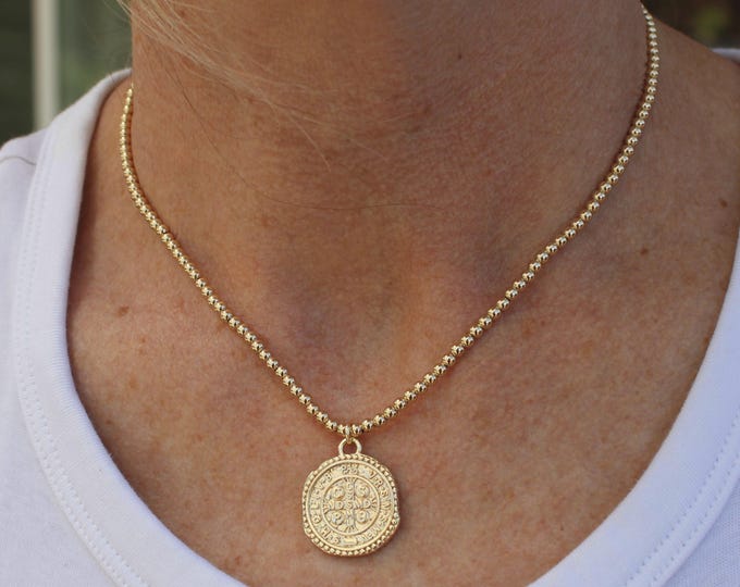 14k Gold Filled Beaded Saint Benedict Necklace Handmade in USA • Gift for her • Free Fast Shipping •