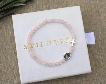 Rose Quartz Rosary Bracelet Handmade in USA • Free Fast Shipping • Beautiful Gift for Her • Stretch • 925 Sterling Silver Jewelry
