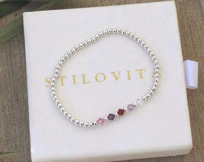 Sterling Silver Family Birthstone Bracelet Handmade in USA • Free Fast Shipping • Perfect Gift for Her • Stretch Design