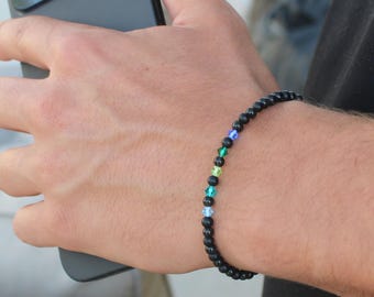 Men's Family Birthstone Bracelet • Handmade in USA • Gift for Him • Stretch Design • Free Fast Shipping