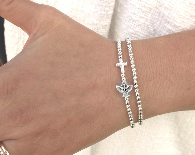 Sterling Silver Holy Spirit Rosary Bracelet Handmade in USA • Free Fast Shipping • Beautiful Gift for Her • Stretch • 925 Silver Jewelry