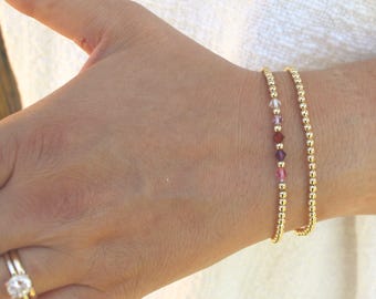 Gold Filled Family Birthstone Bracelet Handmade in USA • Free Fast Shipping • Perfect Gift for Her • Stretch Design • 14k Gold Jewelry