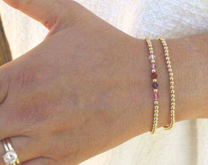 Gold Filled Family Birthstone Bracelet Handmade in USA • Free Fast Shipping • Perfect Gift for Her • Stretch Design • 14k Gold Jewelry