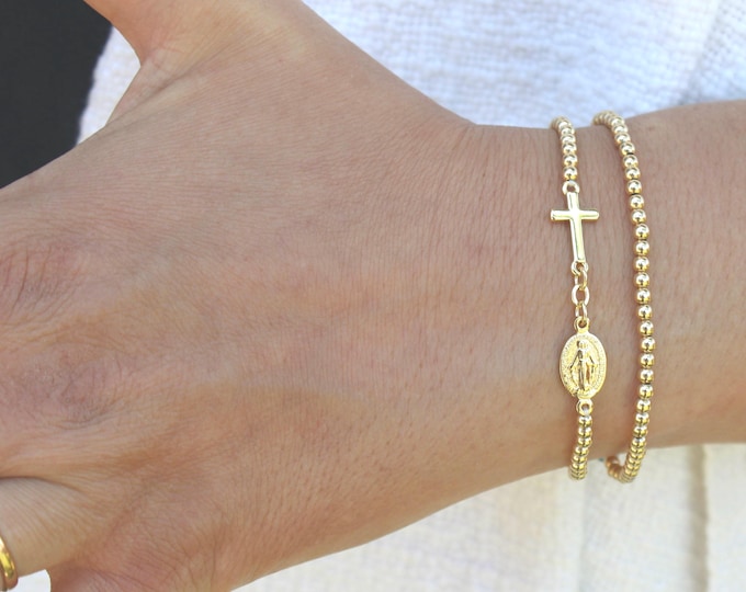 Gold Filled Rosary Bracelet Handmade in USA • Free Fast Shipping • Gift for Her • Stretch Design