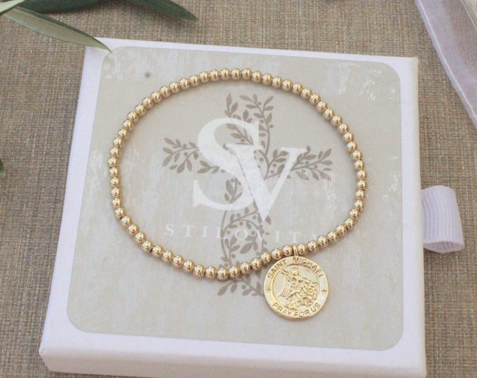 Gold Filled Saint Michael Bracelet Handmade in USA • Free Fast Shipping • Beautiful Gift For Her • Stretch Design