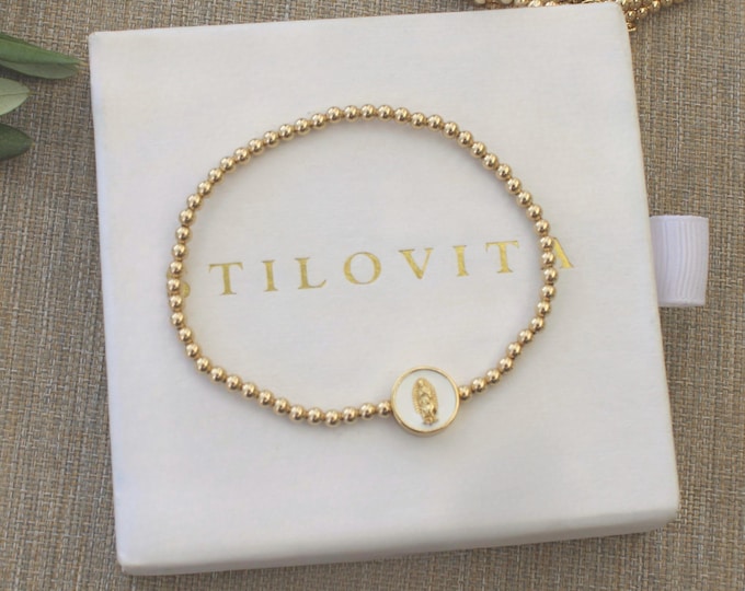 Gold Filled Virgin Mary Bracelet Handmade in USA • Free Fast Shipping • Beautiful Gift for Her • Stretch Design • 14k Jewelry