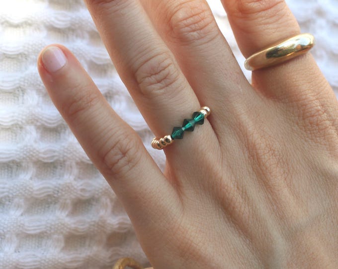 Birthstone Ring Handmade in USA • Free Fast Shipping • Beautiful Gift For her • Stretch Design • 14k Gold Filled Beads