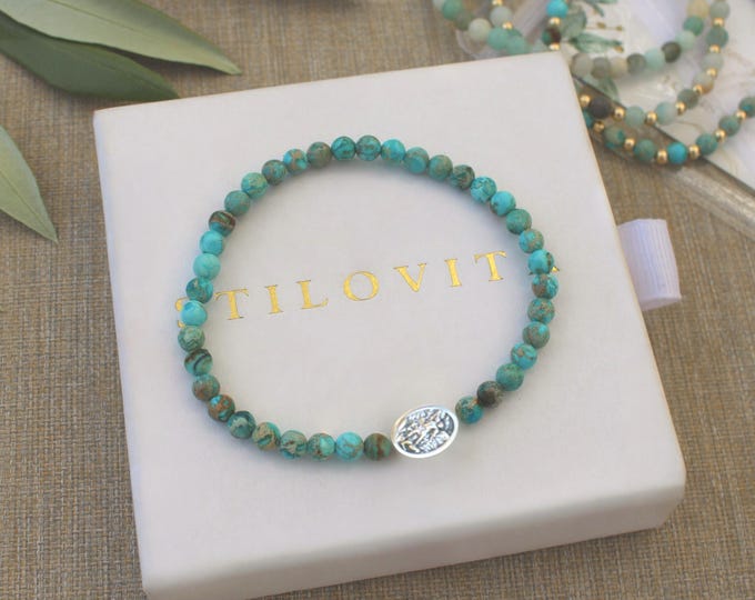 Saint Michael Stone Bracelet Handmade in USA • Free Fast Shipping • Beautiful Gift For Her • Stretch Design • Stone Silver Jewelry