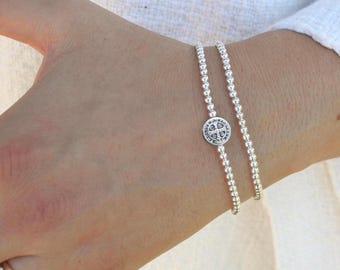Sterling Silver Saint Benedict Bracelet Handmade in USA • Free Fast Shipping • Beautiful Gift for Her • Stretch • 925 Silver Jewelry