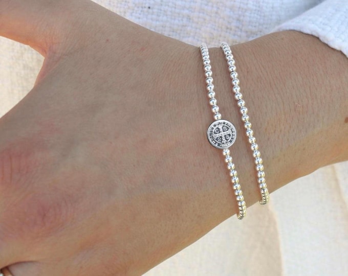 Sterling Silver Saint Benedict Bracelet Handmade in USA • Free Fast Shipping • Beautiful Gift for Her • Stretch • 925 Silver Jewelry