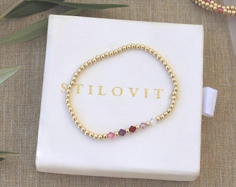 Gold Filled Family Birthstone Bracelet Handmade in USA • Free Fast Shipping • Perfect Gift for Her • Stretch Design • 14k Gold Jewelry
