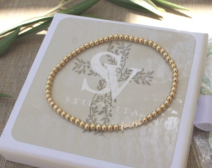 Gold Filled Faith Bracelet Handmade in USA • Free Fast Shipping • Beautiful Gift For Her • Stretch Design