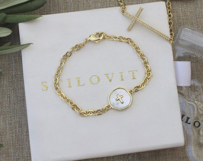 Gold Filled Cross Chain Bracelet  • Free Fast Shipping • Gift for Her  • Handmade in USA