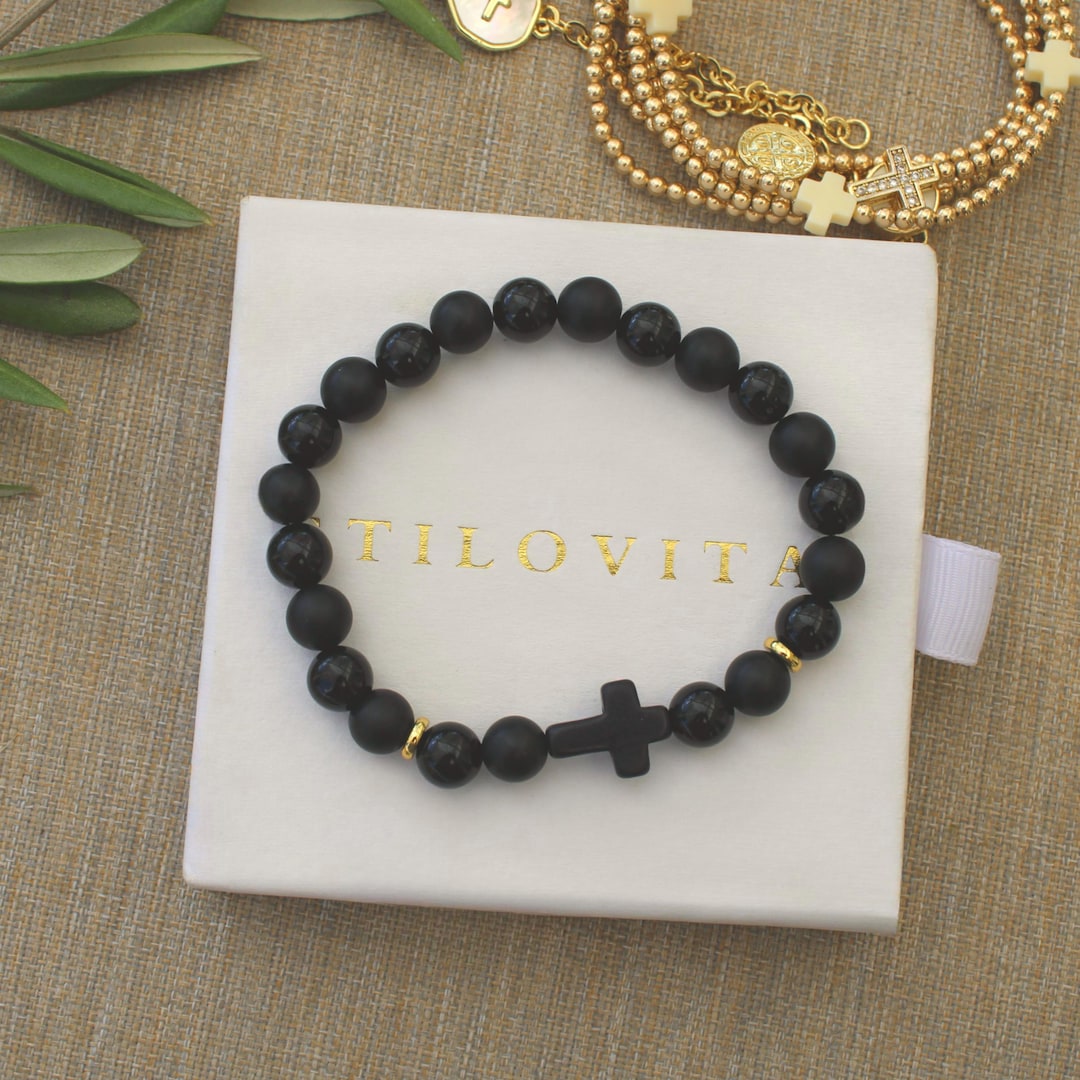 Fathers Day Black Cross Bracelet • Handmade in USA • Gift for Him ...