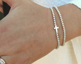 Sterling Silver Cross Bracelet Handmade in USA • Free Fast Shipping • Beautiful Gift for Her • Stretch Design • 925 Jewelry • No Tarnish