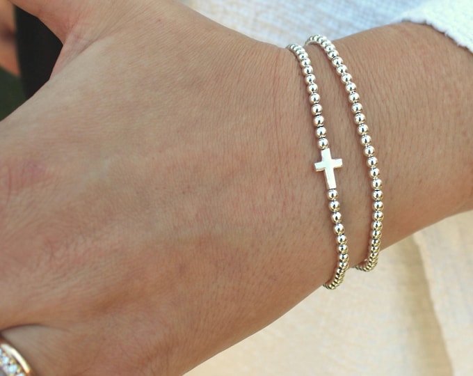 Sterling Silver Cross Bracelet Handmade in USA • Free Fast Shipping • Beautiful Gift for Her • Stretch Design • 925 Jewelry • No Tarnish