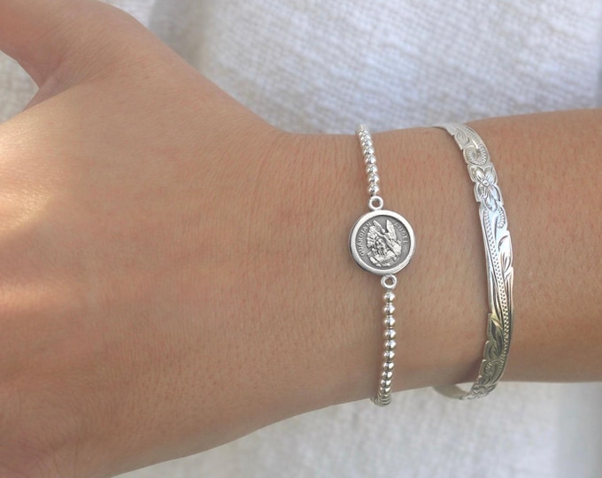 Sterling Silver Guardian Angel Bracelet Handmade in USA • Free Fast Shipping • Beautiful Gift for Her • Stretch