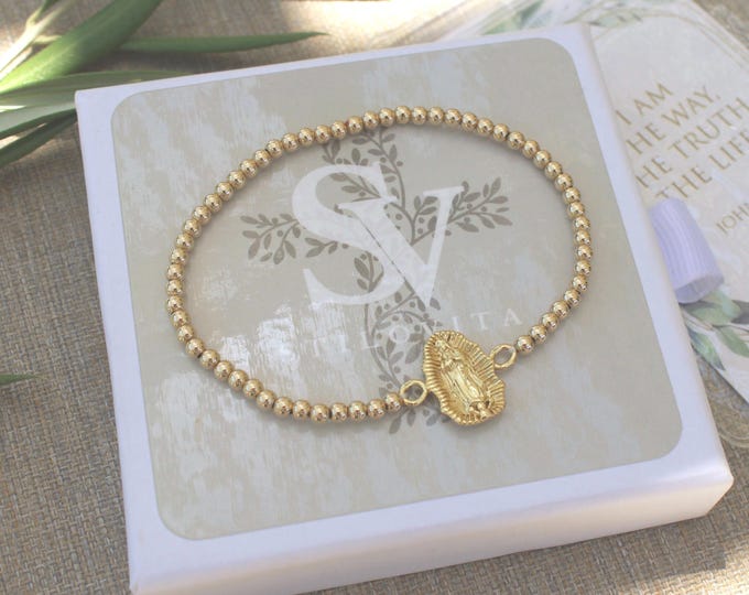 Gold Filled Virgin Mary Bracelet Handmade in USA • Free Fast Shipping • Beautiful Gift For Her • Stretch Design